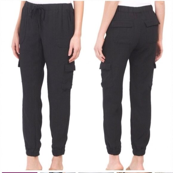 Nicole Miller 100% European Flex Linen Black Cargo Jogger Pants M Women’s - Picture 1 of 7